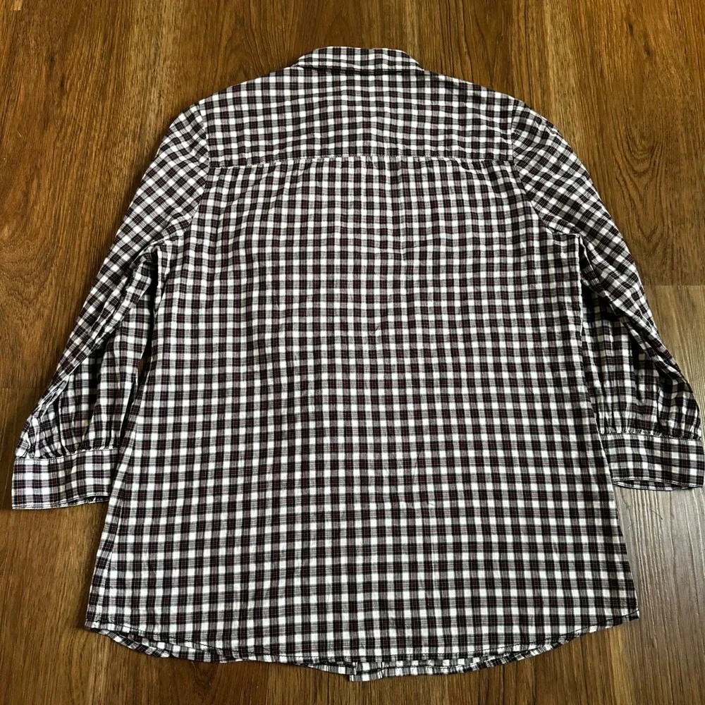 Tory Burch Ruffle Front Blouse Womens 12 Burgundy Plaid Cotton Excellent Preppy